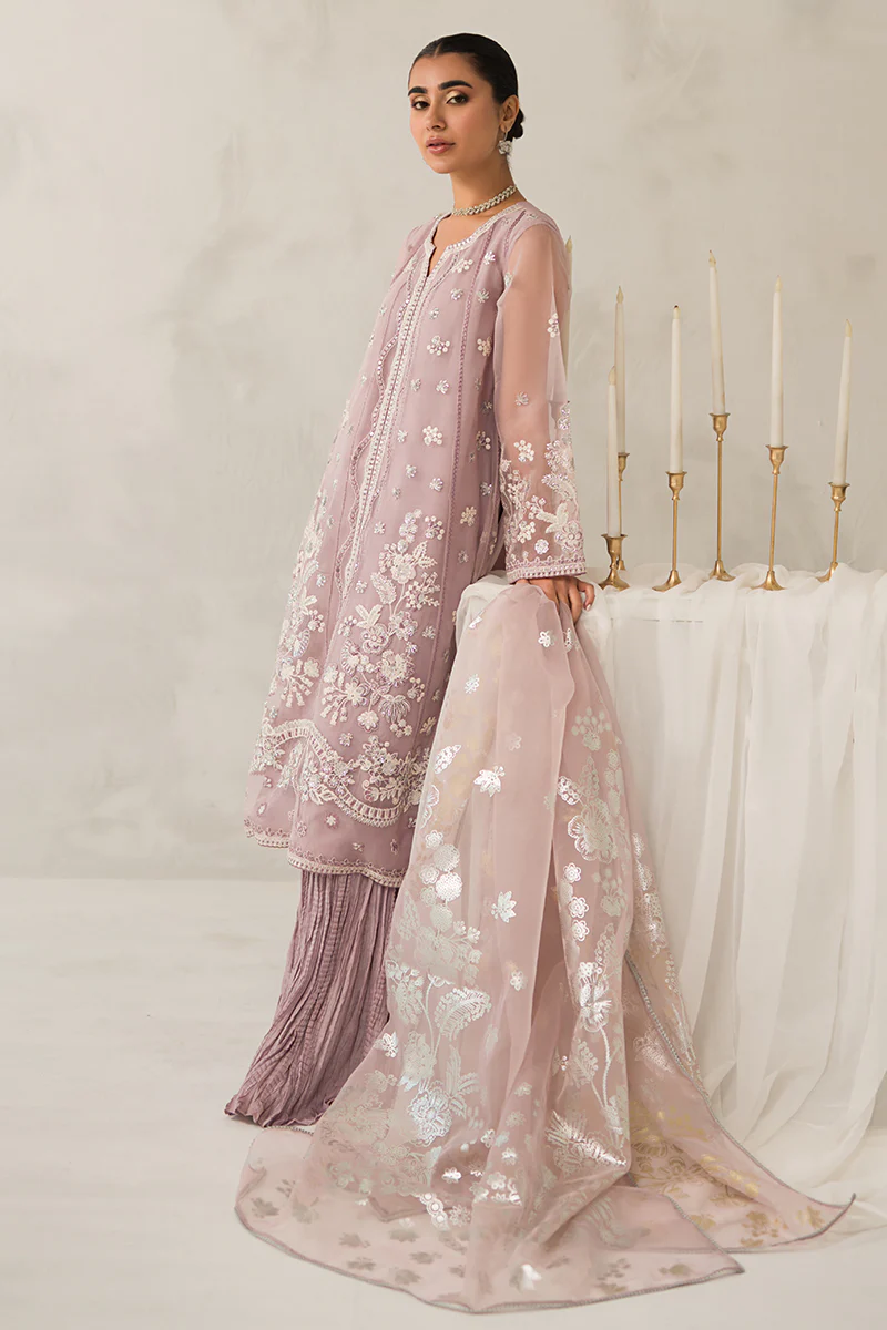MAUVE SOMBER-4 PIECE EMBROIDERED ORGANZA SUIT - Image 7