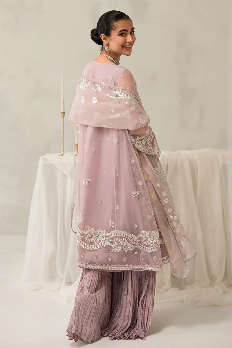 MAUVE SOMBER-4 PIECE EMBROIDERED ORGANZA SUIT - Image 8