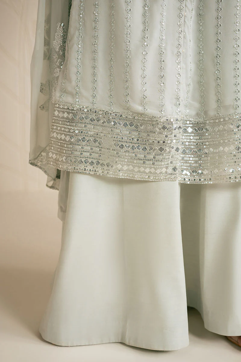 MINT SPARKLE-4PC CHIFFON EMBROIDERED SUIT - Image 2