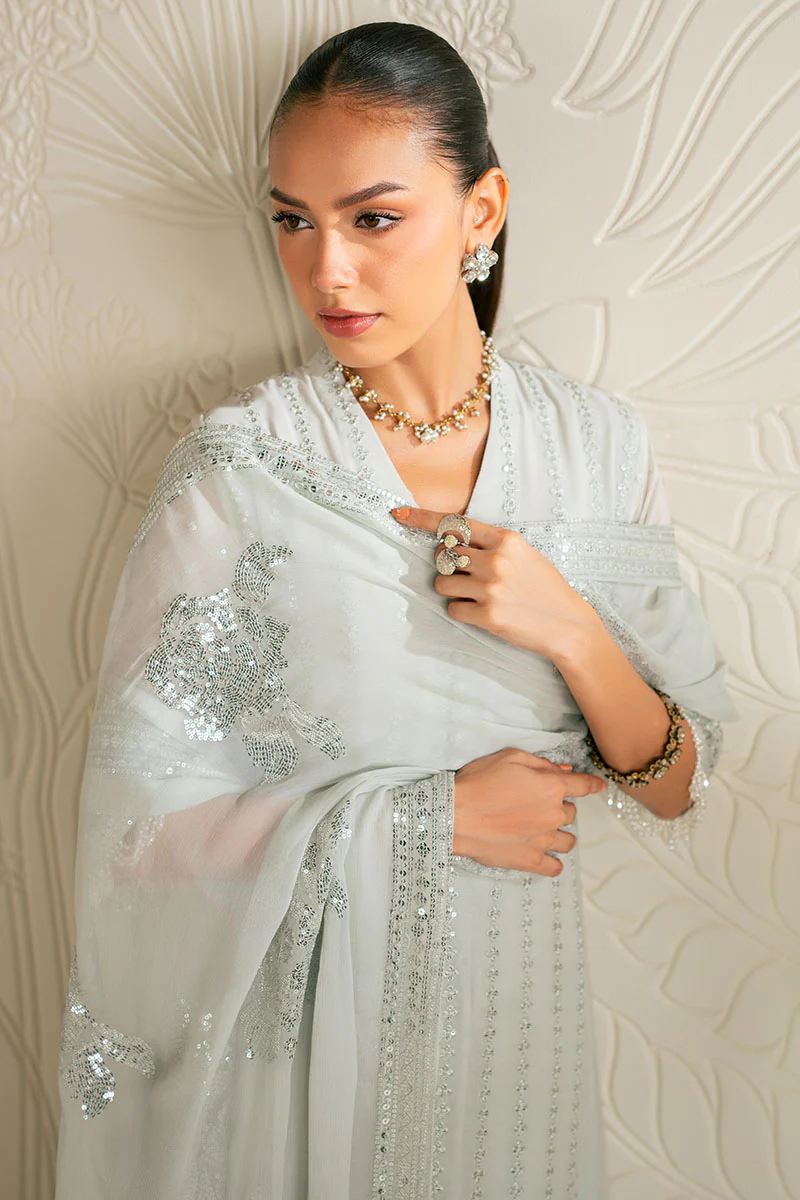 MINT SPARKLE-4PC CHIFFON EMBROIDERED SUIT - Image 3