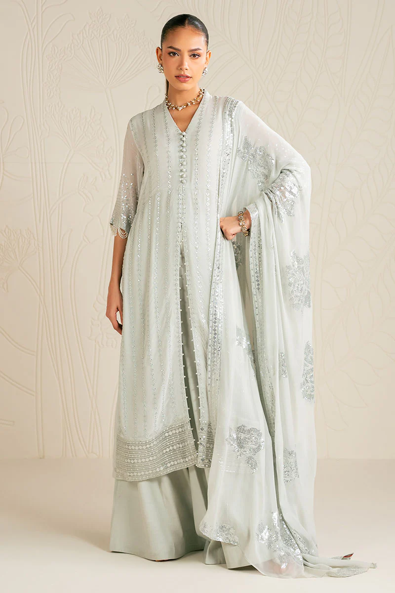 MINT SPARKLE-4PC CHIFFON EMBROIDERED SUIT - Image 4