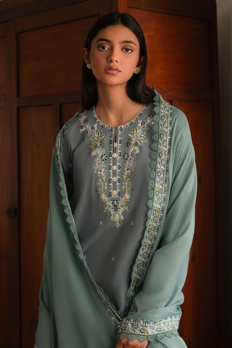 MOONLIGHT BLUE- 3PC EMBROIDERED LAWN SUIT - Image 3