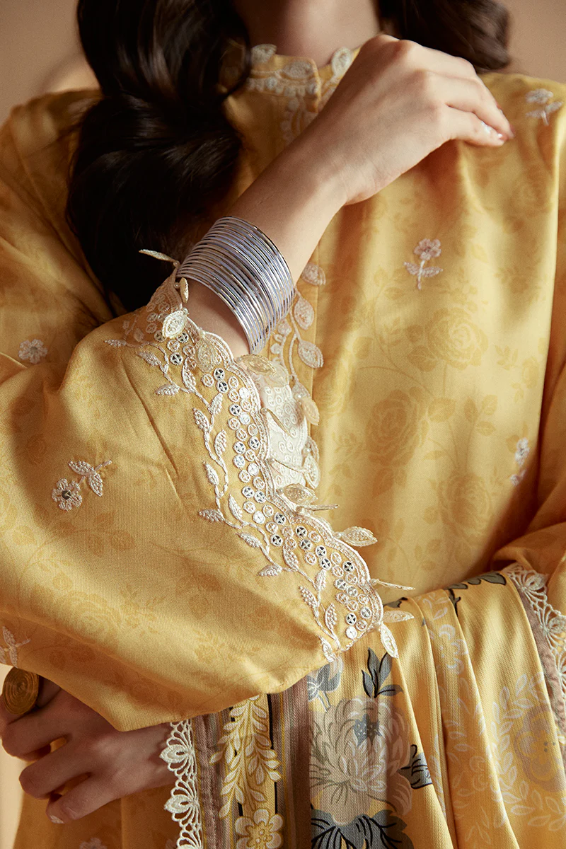 OCHRE TINT-3 PC LINEN EMBROIDERED SUIT - Image 2