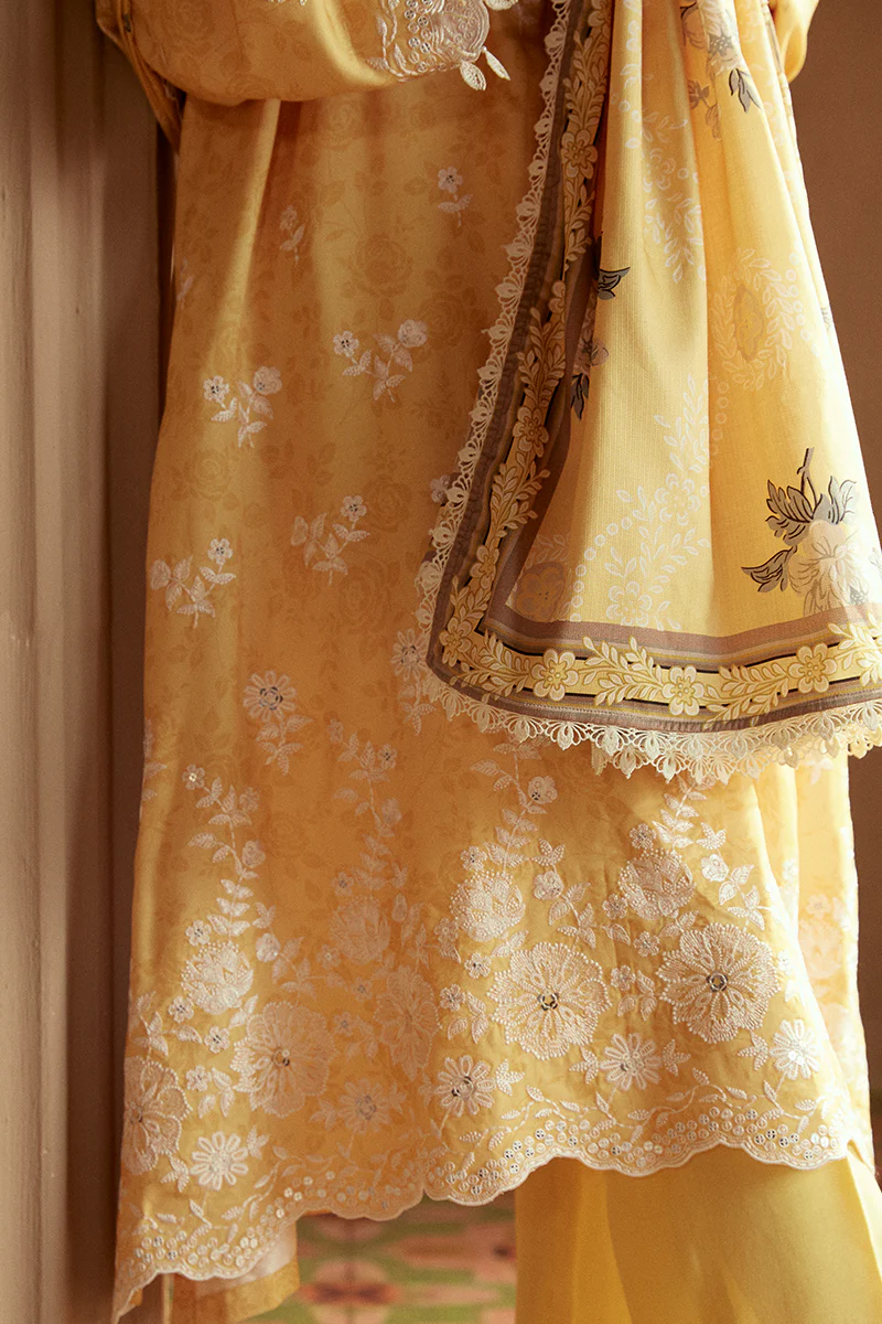OCHRE TINT-3 PC LINEN EMBROIDERED SUIT - Image 4