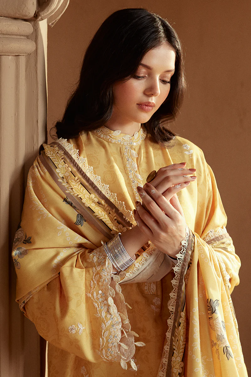 OCHRE TINT-3 PC LINEN EMBROIDERED SUIT - Image 5