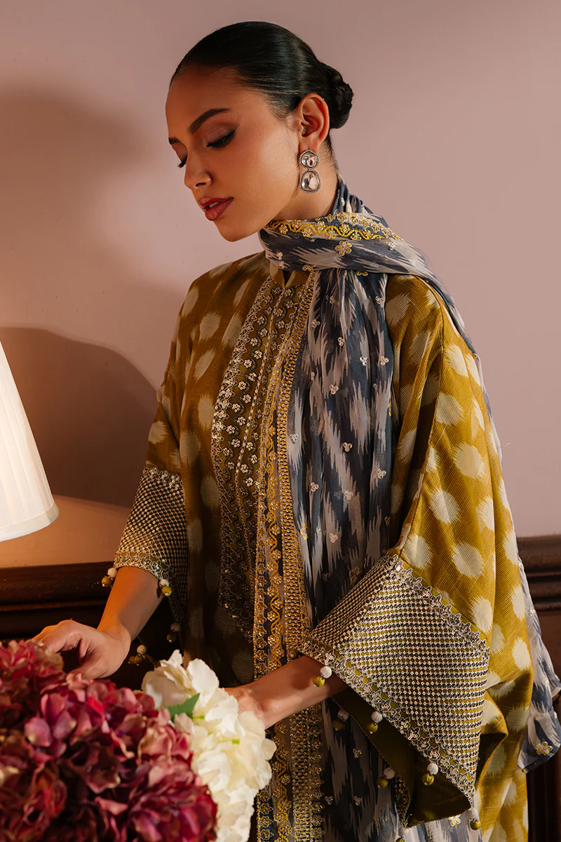 OLIVE DRAB-4PC NET EMBROIDERED SUIT - Image 4