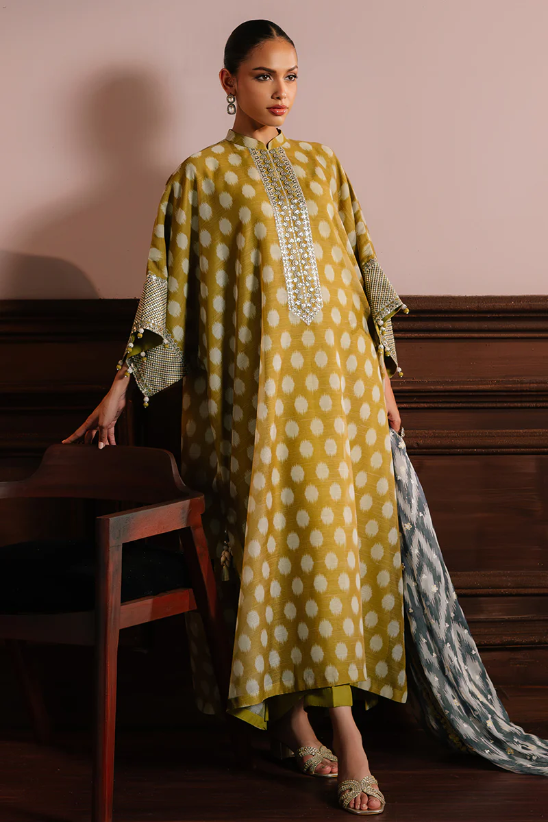 OLIVE DRAB-4PC NET EMBROIDERED SUIT - Image 5