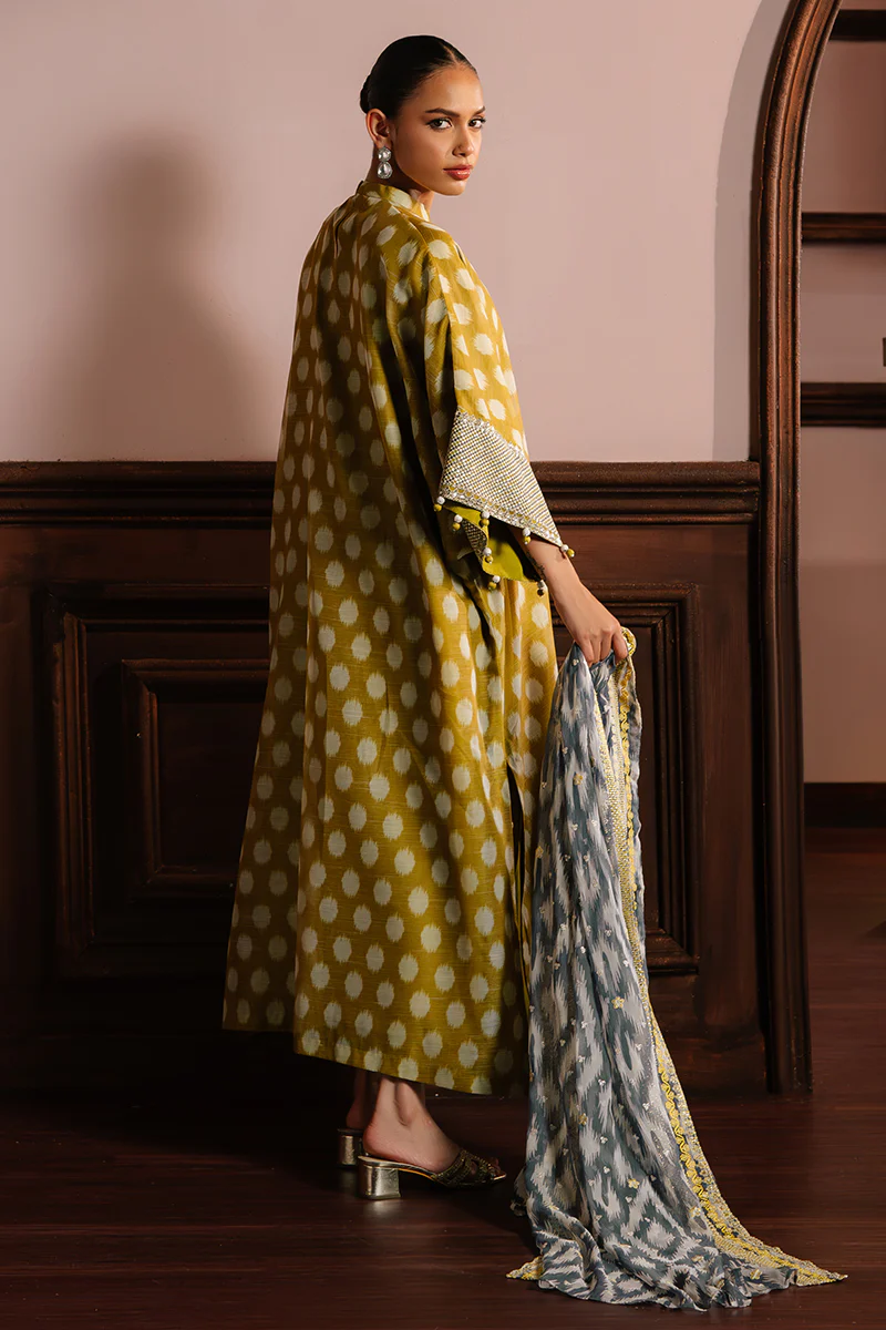 OLIVE DRAB-4PC NET EMBROIDERED SUIT - Image 7