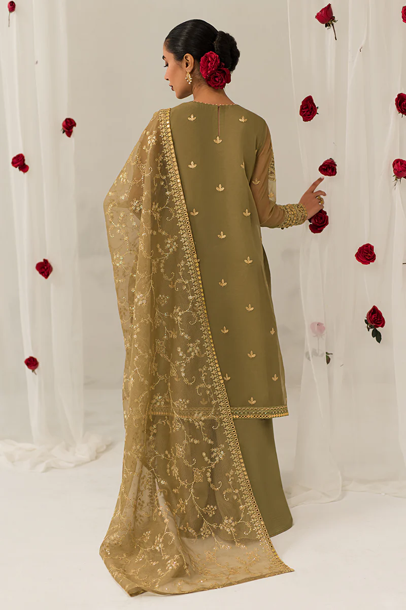 OLIVE GLEAM-4 PIECE EMBROIDERED ORGANZA SUIT - Image 8