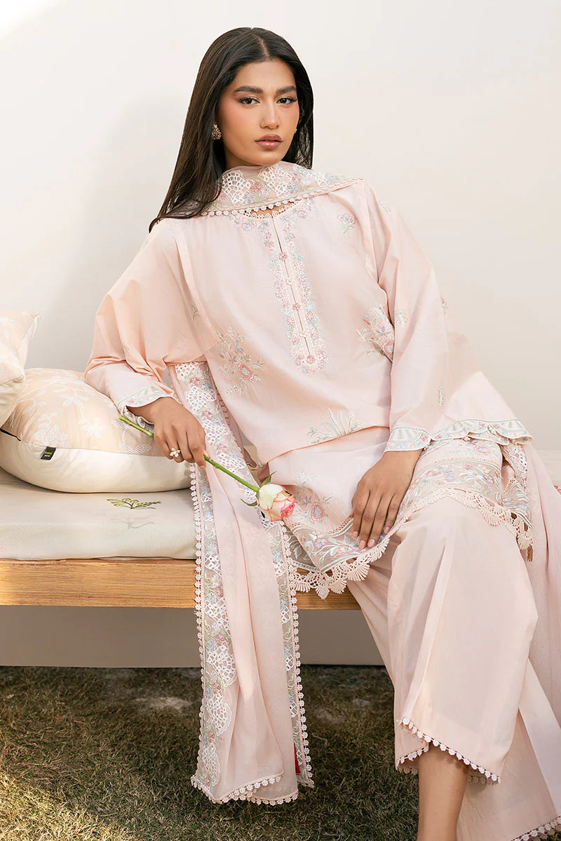 PEACH BLOOM- 3PC EMBROIDERED LAWN SUIT - Image 4