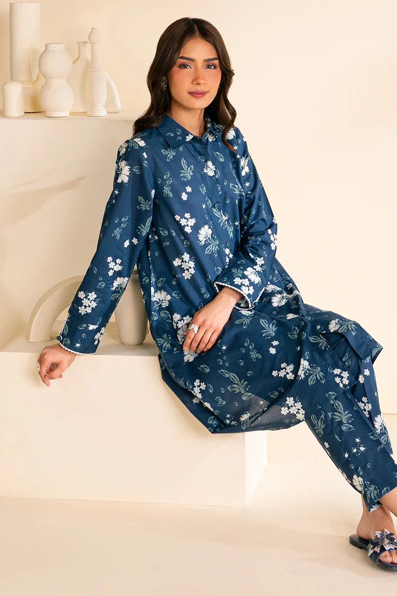 PEACOCK BLUE-2 PC PRINTED LAWN SUIT - Image 4