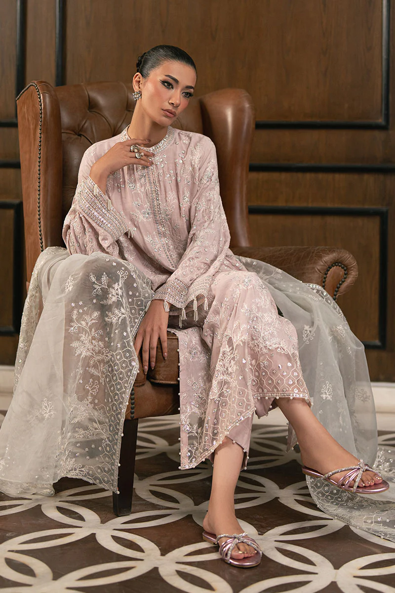 PETAL PURPLE-3PC EMBROIDERED SILK SUIT - Image 3