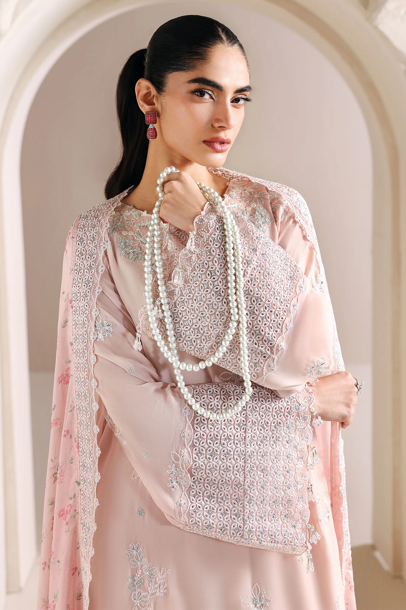 PINK BLOSSOM-4PC CHIFFON EMBROIDERED SUIT - Image 4