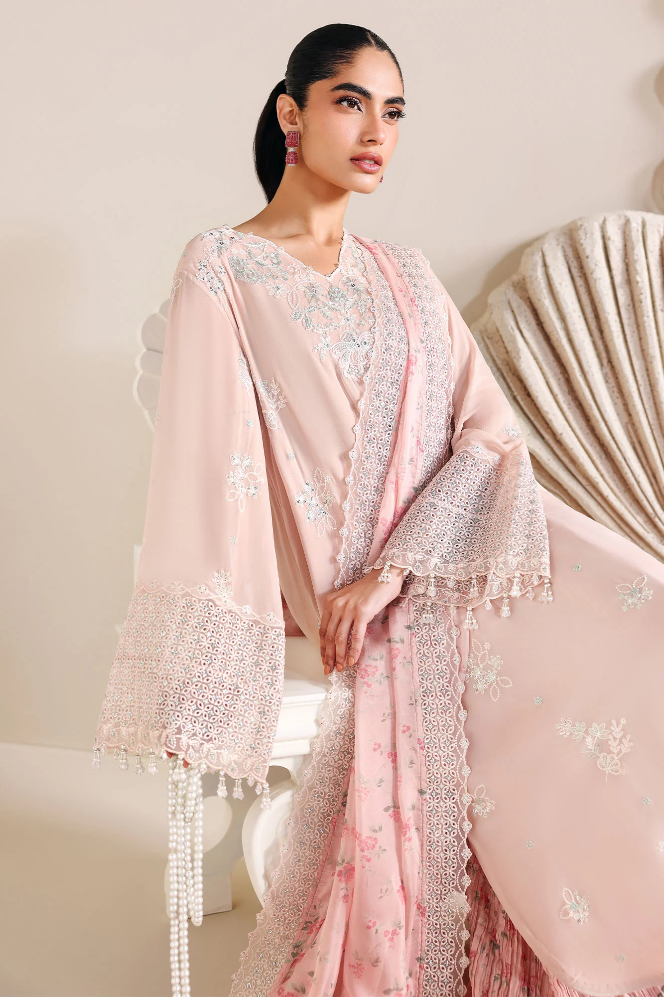 PINK BLOSSOM-4PC CHIFFON EMBROIDERED SUIT - Image 5