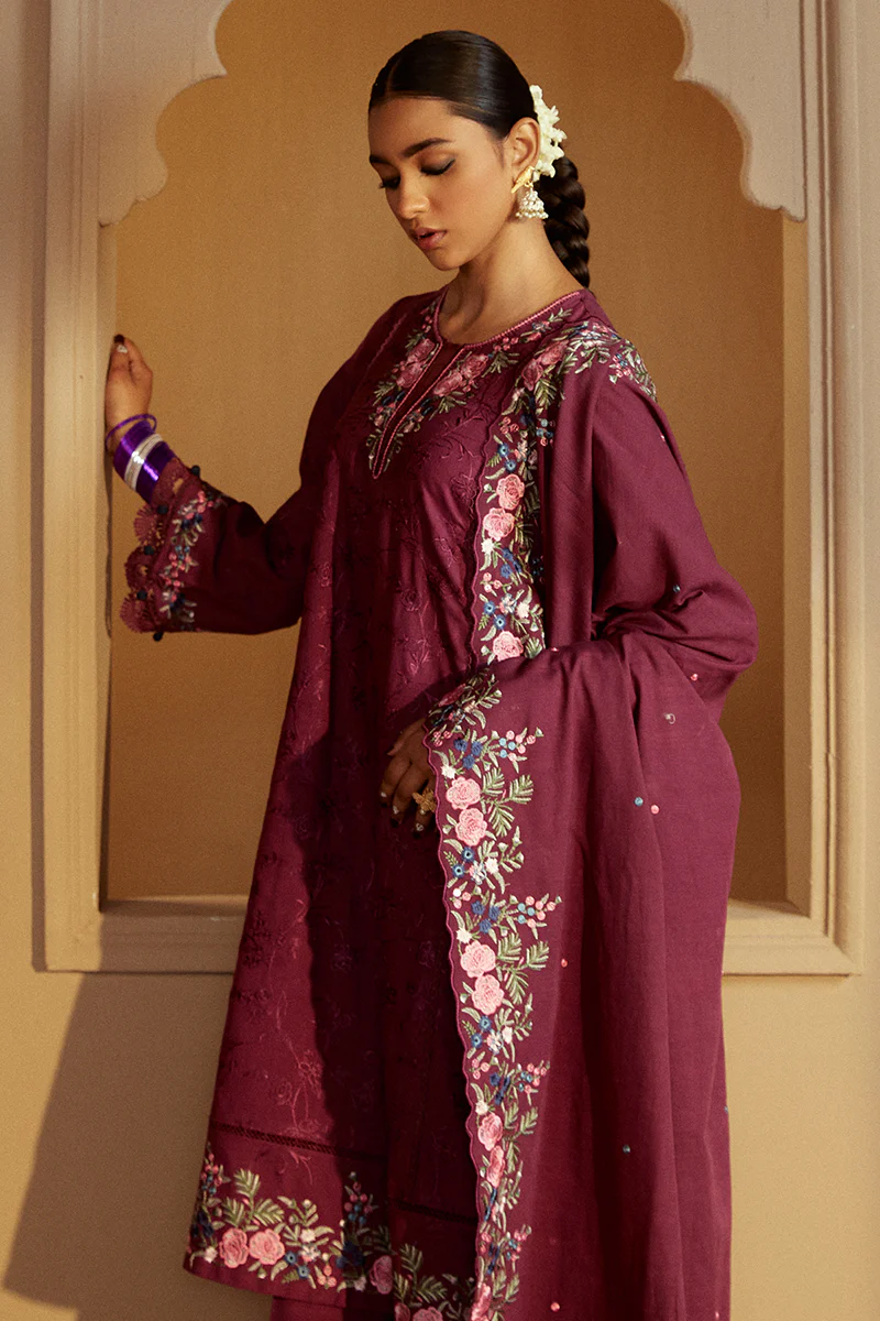 PLUM RADIANCE-3 PC KHADDAR EMBROIDERED SUIT - Image 4
