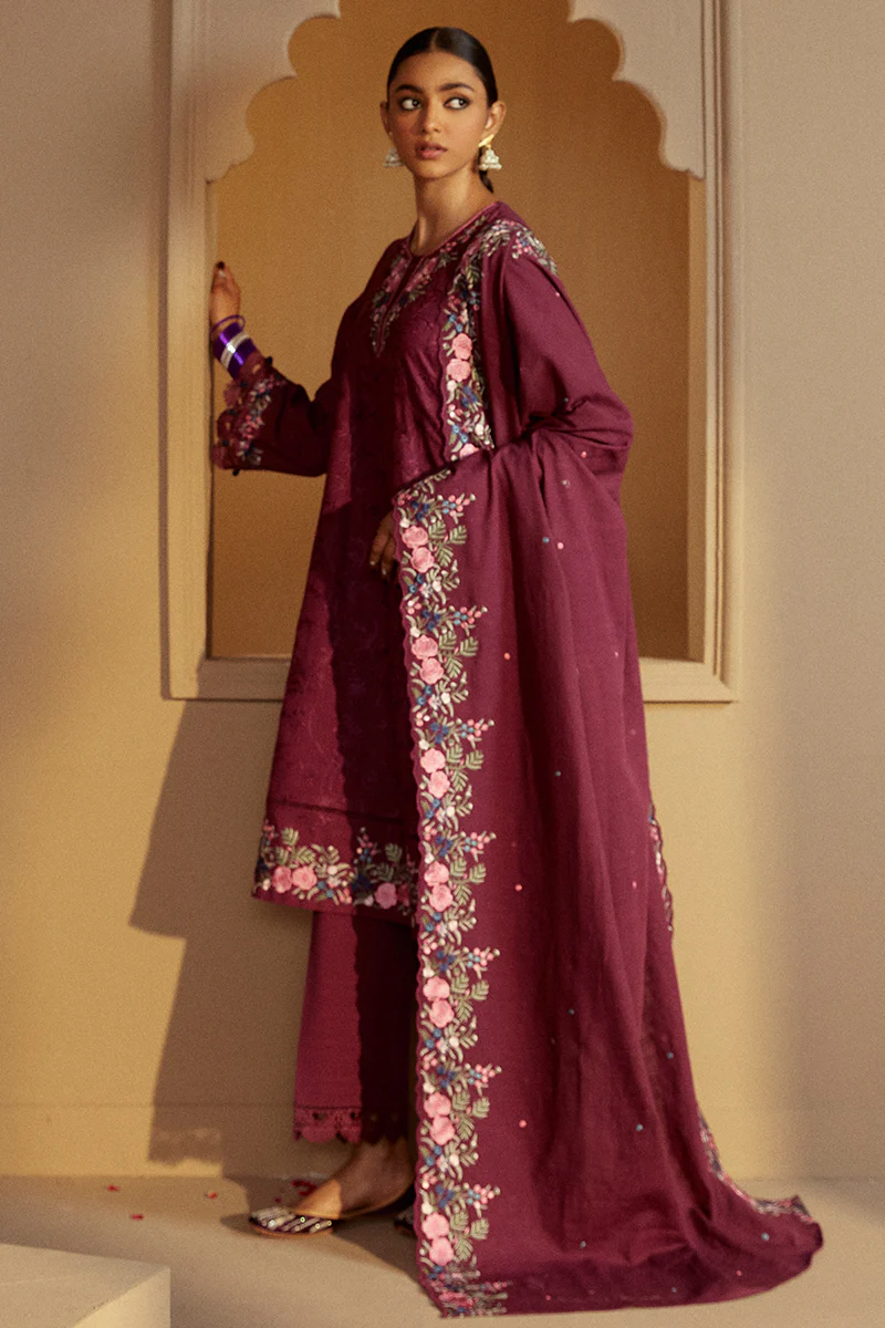 PLUM RADIANCE-3 PC KHADDAR EMBROIDERED SUIT - Image 5