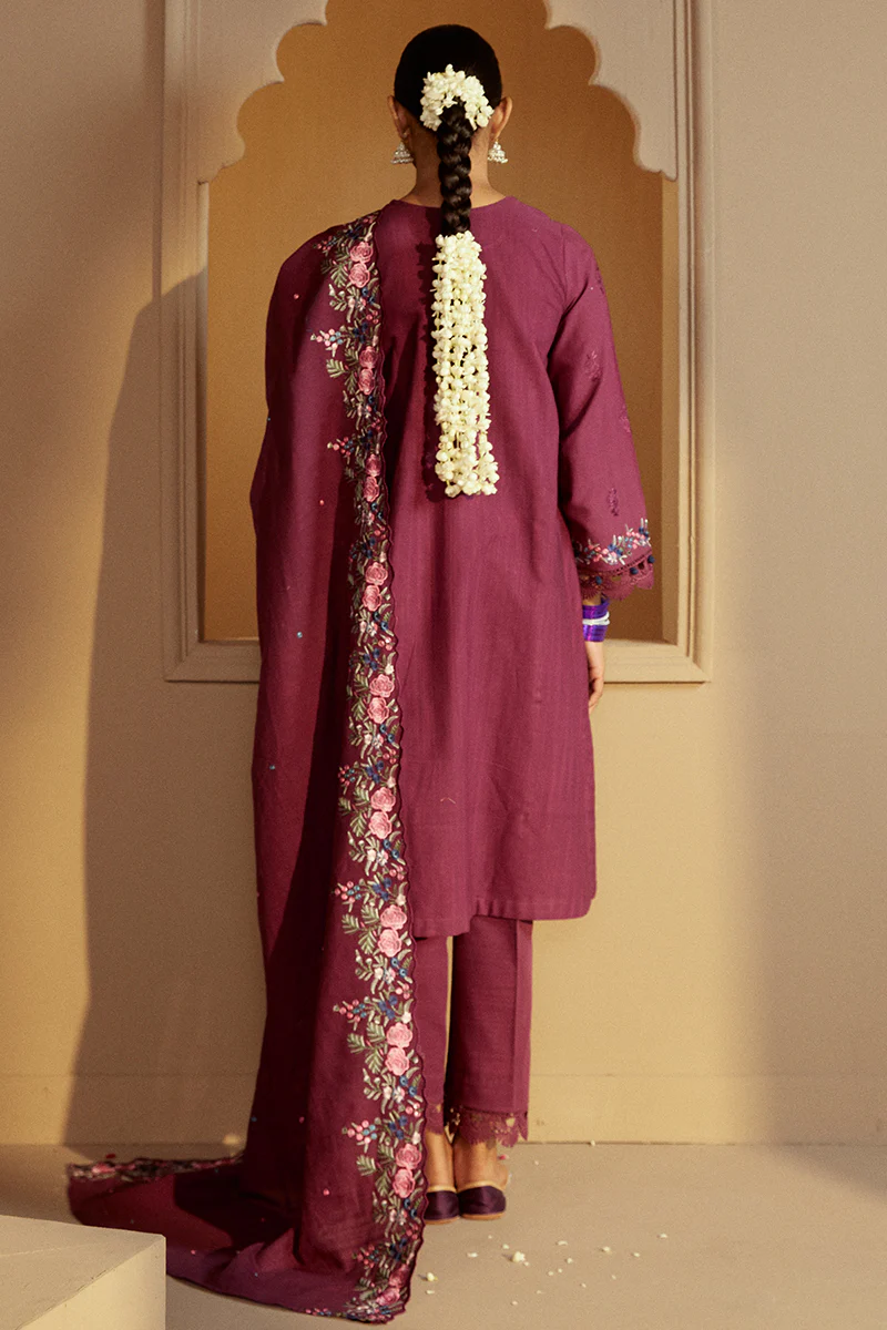 PLUM RADIANCE-3 PC KHADDAR EMBROIDERED SUIT - Image 7