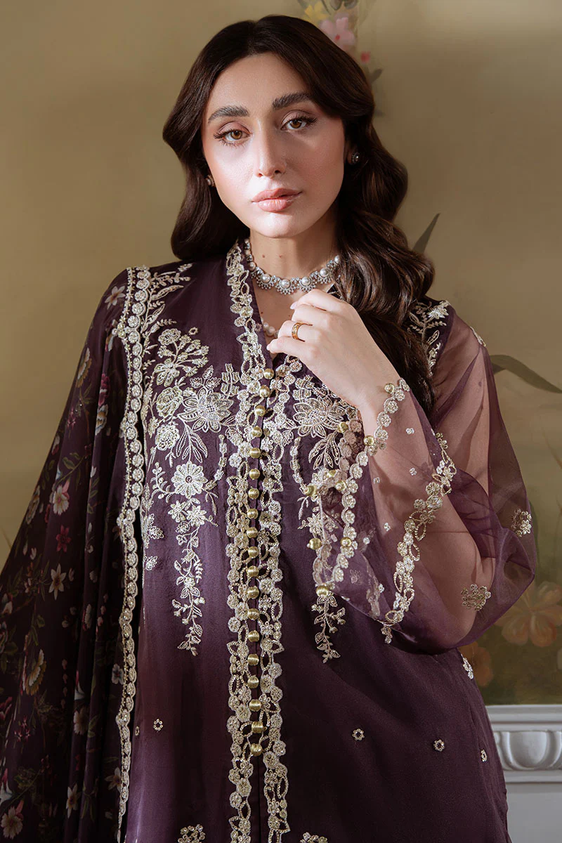 PLUM ROUGE-4PC ORGANZA EMBROIDERED SUIT - Image 5