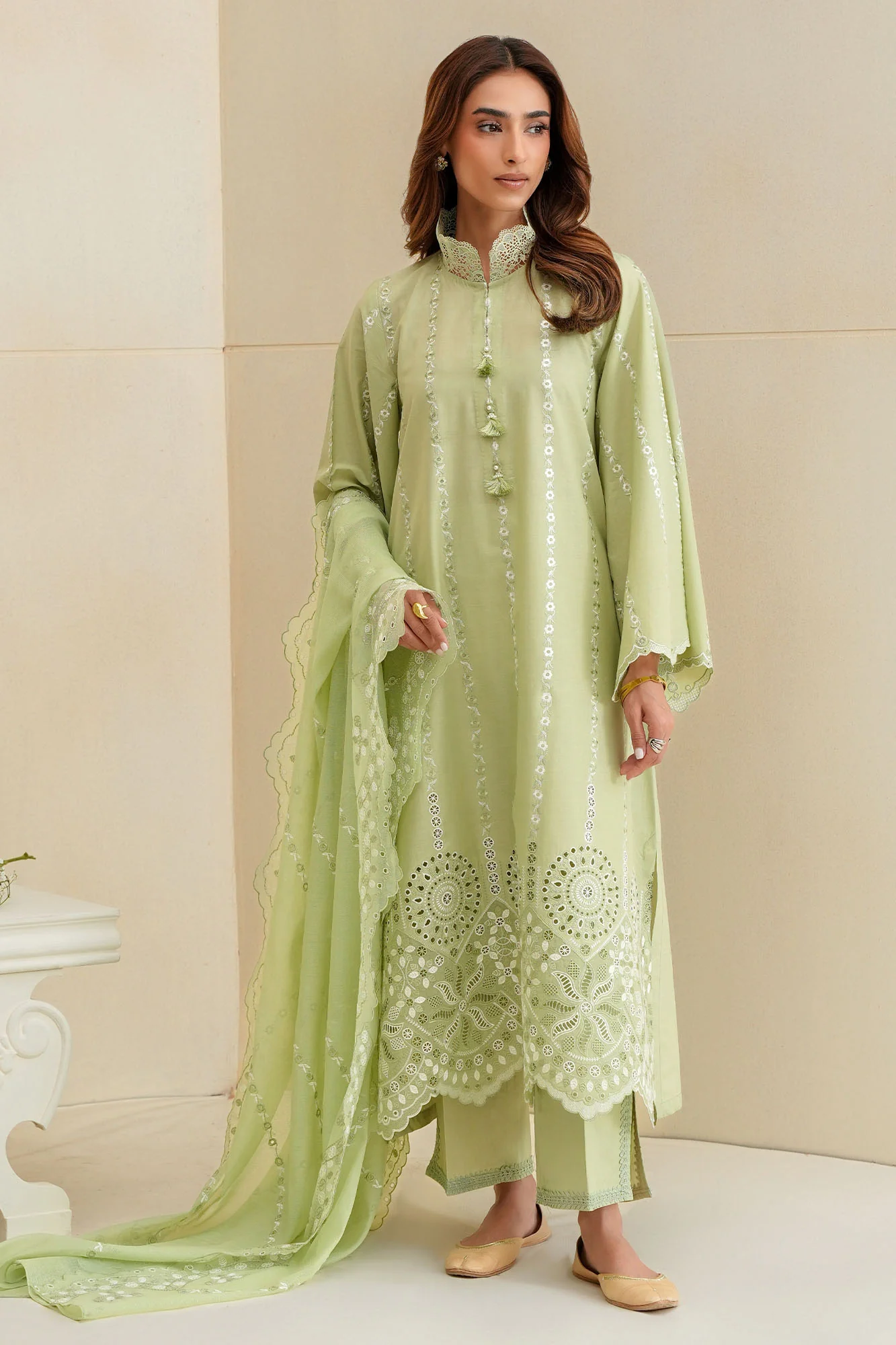 SAGE SILK-3PC CHIKANKARI SUIT - Image 2