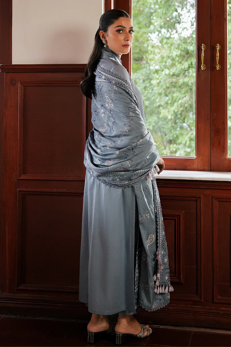 SERENITY BLUE-3PC SATIN EMBROIDERED SUIT - Image 4
