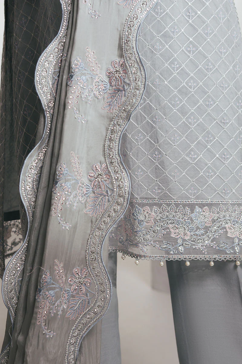 SILVER MOONLIGHT-4PC EMBROIDERED ORGANZA SUIT - Image 3