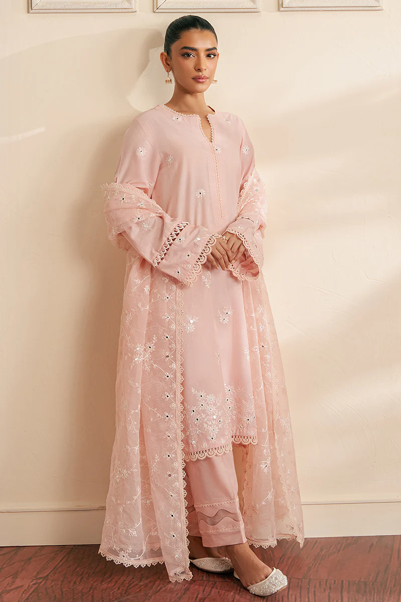 SILVER PINK-3 PIECE EMBROIDERED CAMBRIC SUIT - Image 7