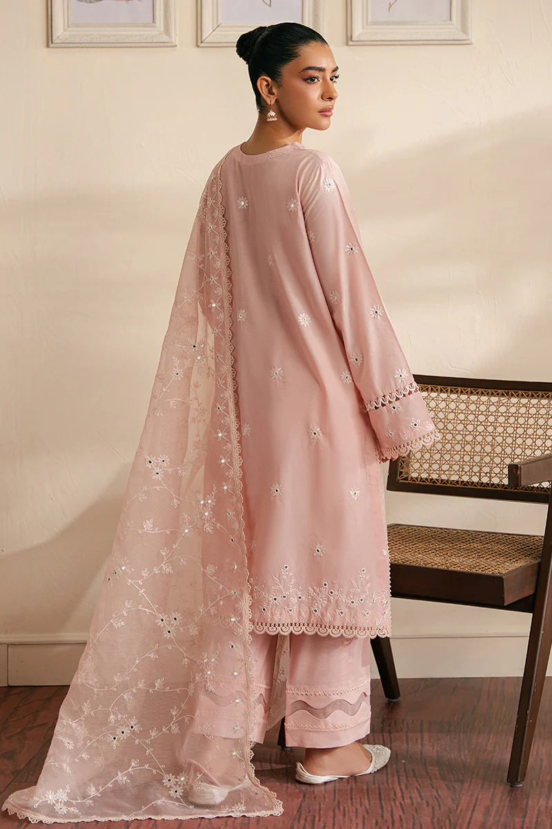 SILVER PINK-3 PIECE EMBROIDERED CAMBRIC SUIT - Image 9