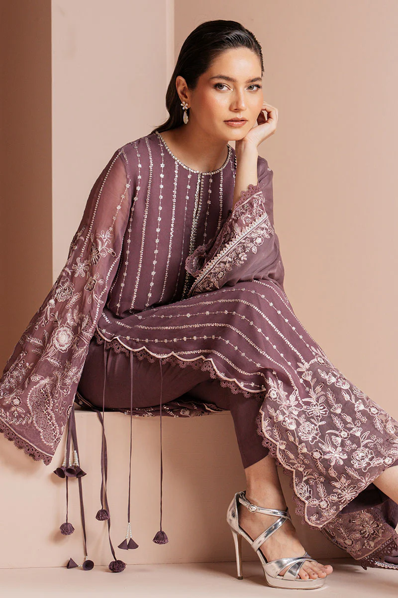 VIOLET HAZE-4 PIECE EMBROIDERED CHIFFON SUIT - Image 5