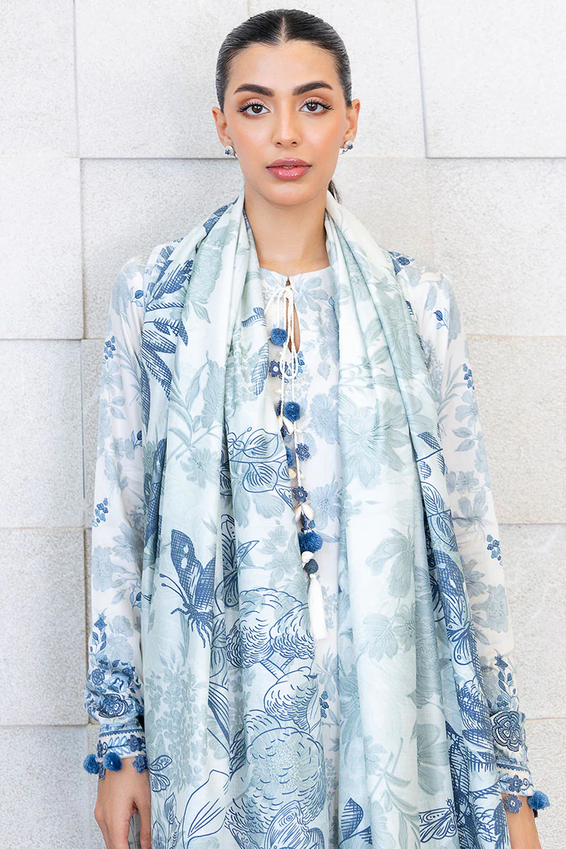 WHIMSICAL TEAL-3PC SATIN PRINTED SUIT - Image 4