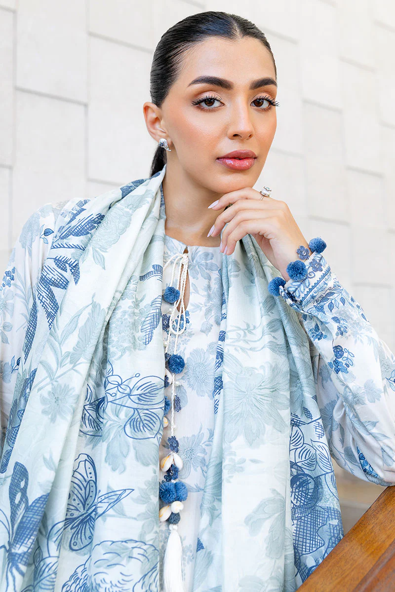 WHIMSICAL TEAL-3PC SATIN PRINTED SUIT - Image 7