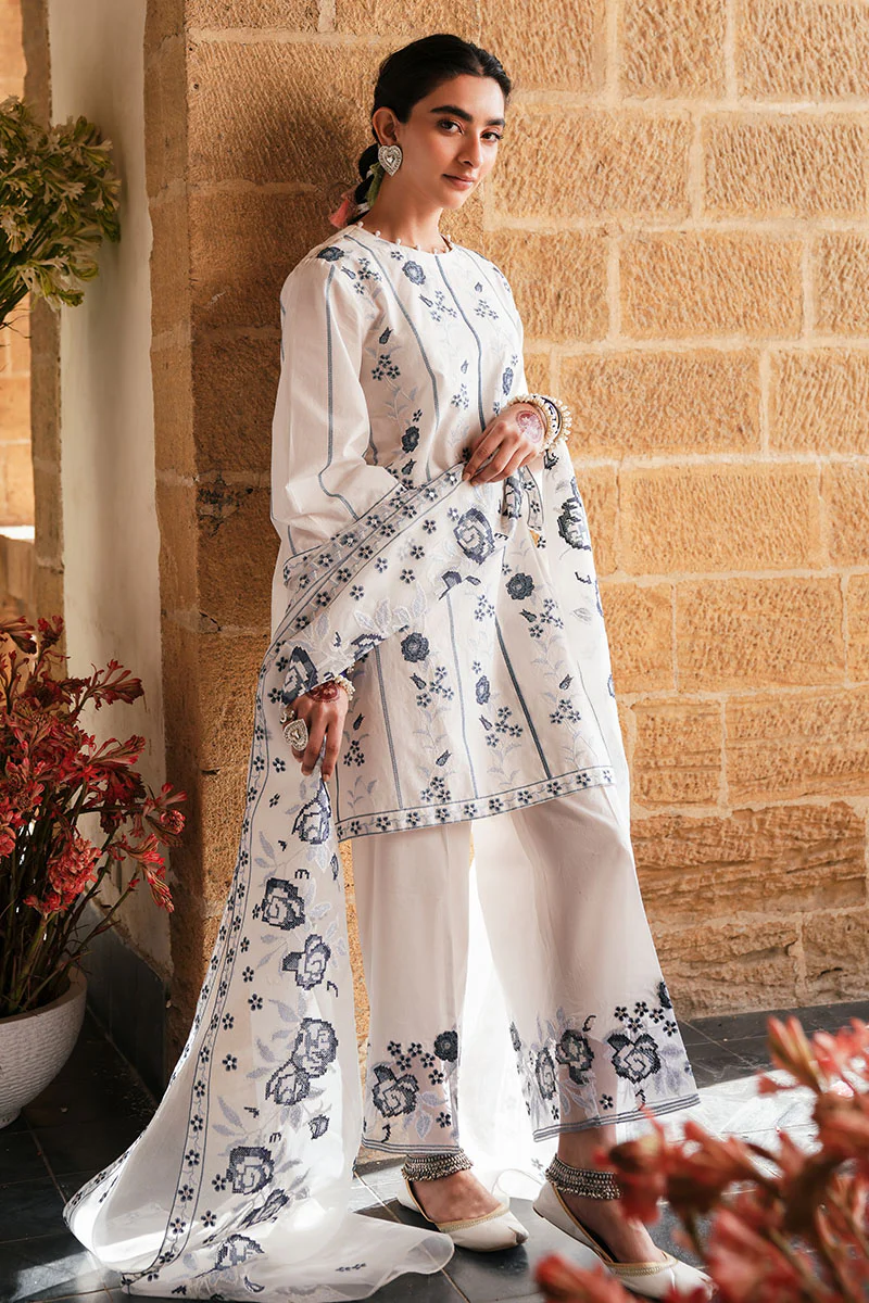 WHITE SMOKE-3 PC EMBROIDERED LAWN SUIT - Image 6