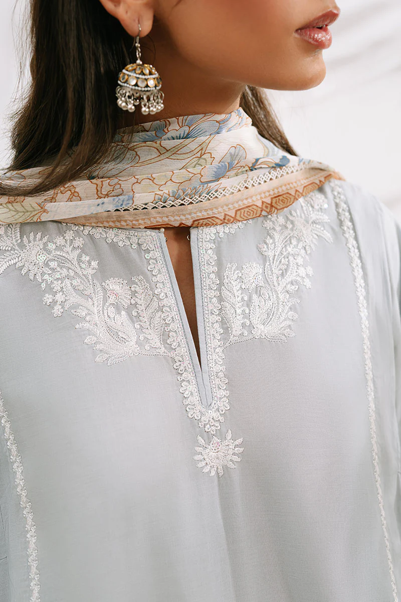 BLUE ILLUSION-3PC EMBROIDERED CAMBRIC SUIT - Image 2