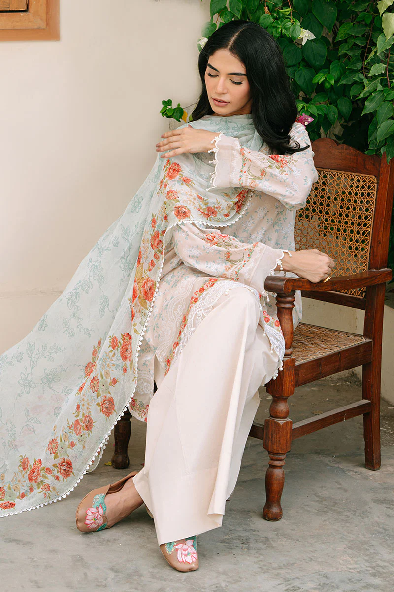 CREAMY SPLASH-3PC PRINTED CAMBRIC SUIT - Image 3