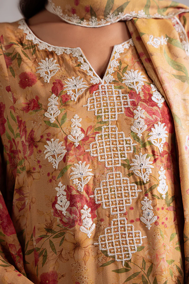 MUSTARD ORCHID-3PC LINEN PRINTED SUIT - Image 2