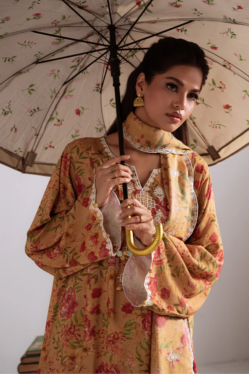 MUSTARD ORCHID-3PC LINEN PRINTED SUIT - Image 3