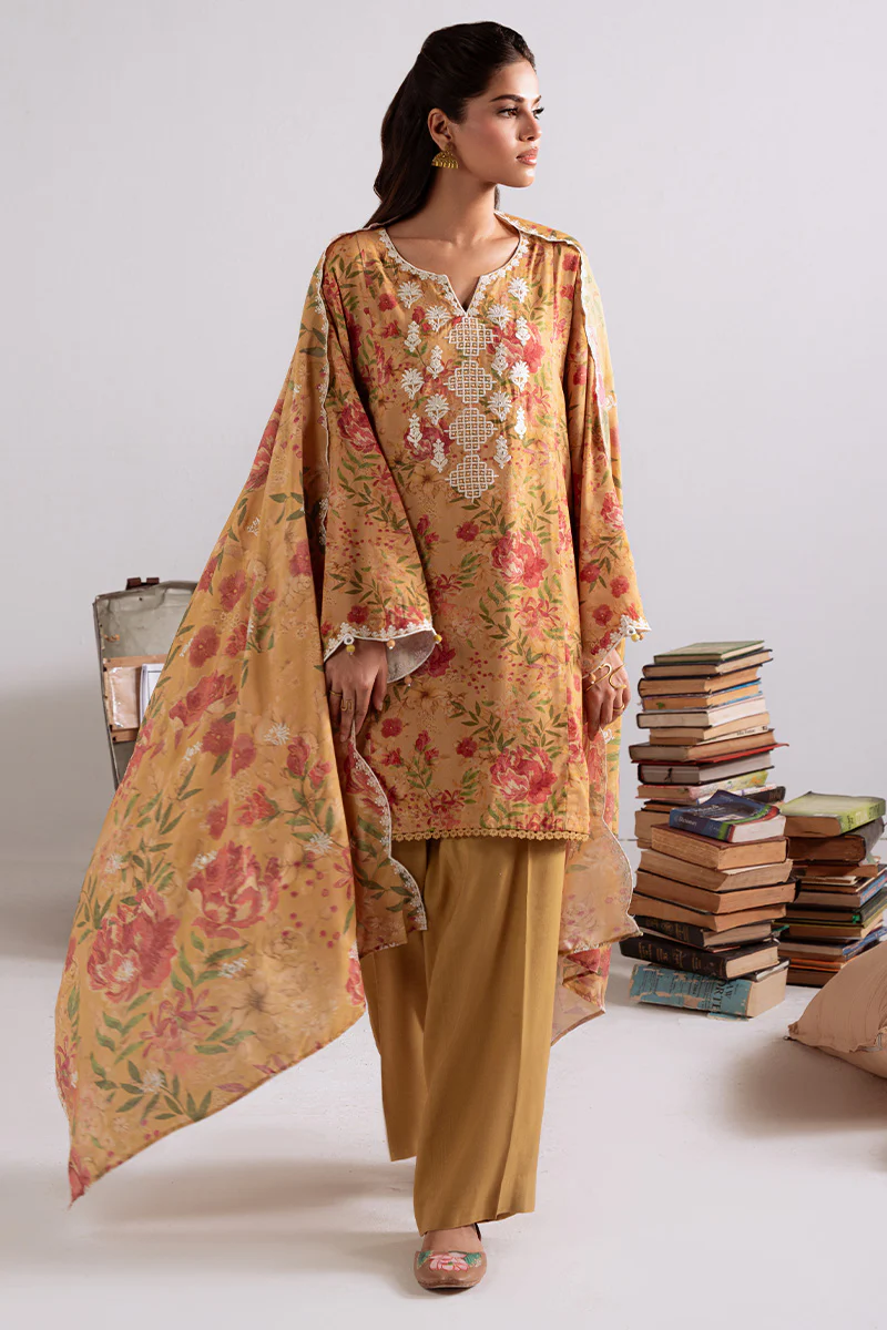 MUSTARD ORCHID-3PC LINEN PRINTED SUIT - Image 4