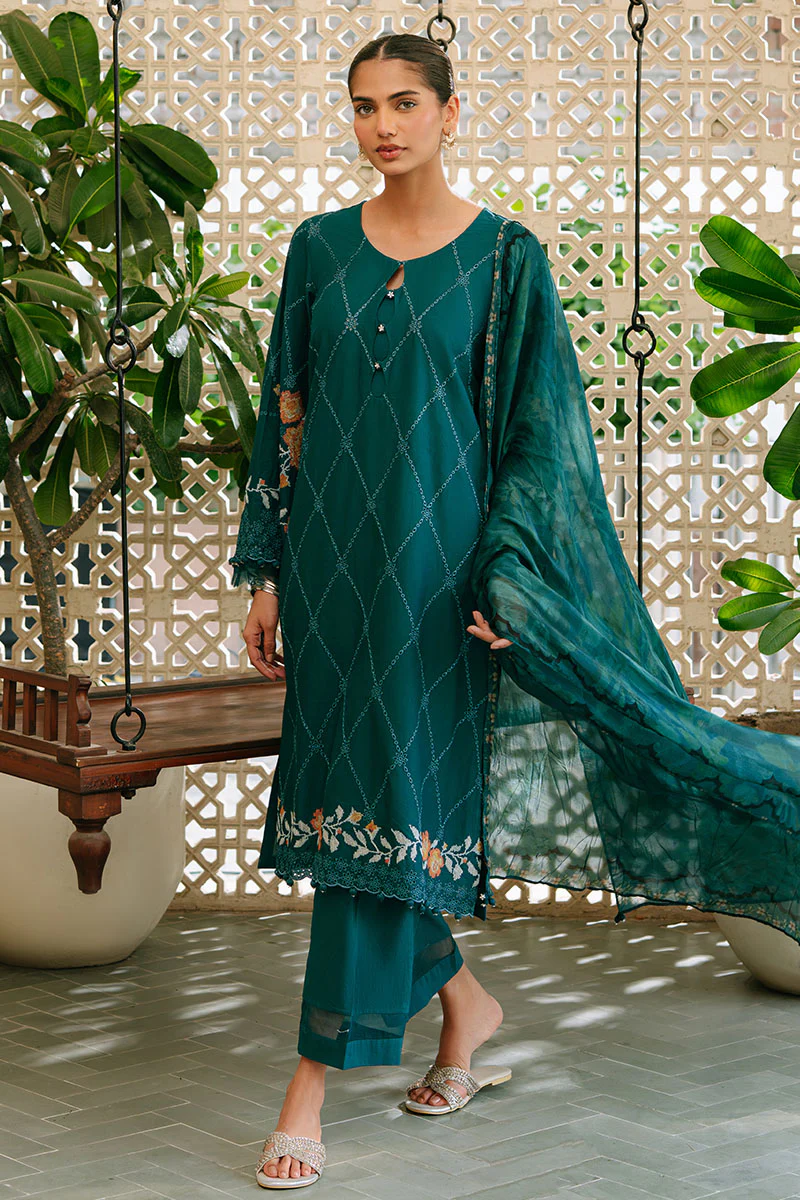 VIBRANT SPRUCE-3PC EMBROIDERED CAMBRIC SUIT - Image 5