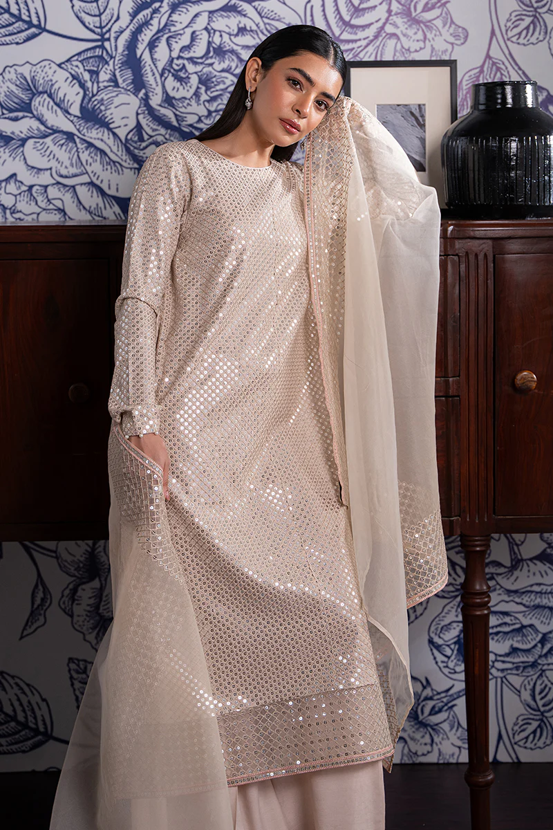 BISQUE SHELL-3 PC (SHIRT, TROUSER & DUPATTA) - Image 6
