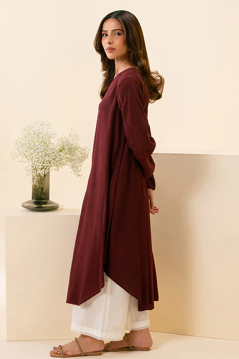 BURGUNDY MIRAGE EMBELLISHED LINEN SHIRT - Image 5