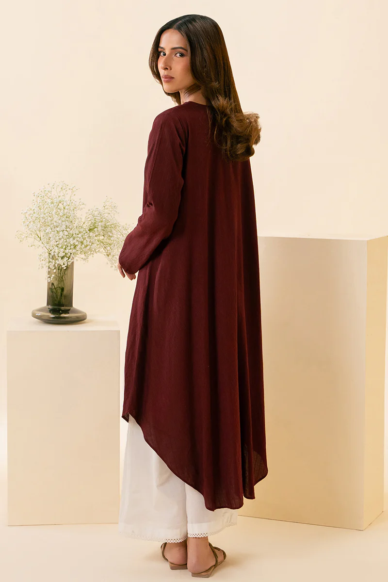 BURGUNDY MIRAGE EMBELLISHED LINEN SHIRT - Image 6