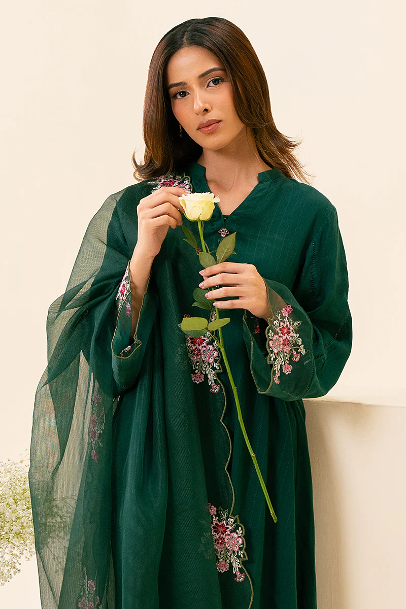 FOREST GREEN-2PC (SHIRT & DUPATTA) - Image 3