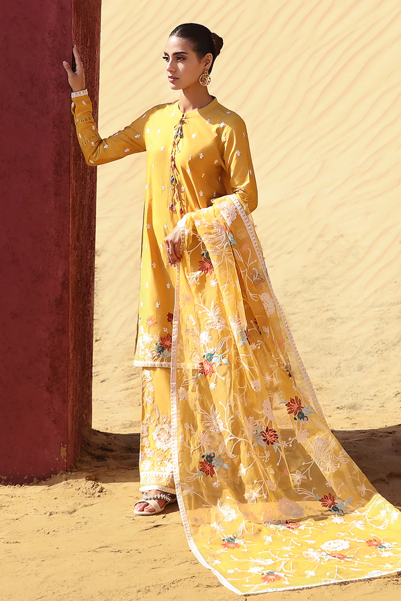 MAIZE OCHRE-STITCH 3PC: LAWN EMBROIDERED SUIT - Image 7
