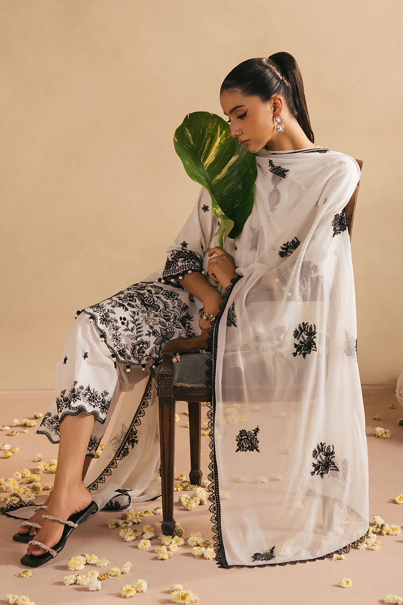 MONOCHROME BLISS- 3PC(SHIRT, TROUSER & DUPATTA) - Image 4