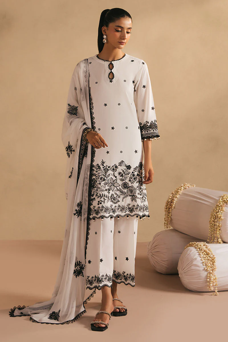 MONOCHROME BLISS- 3PC(SHIRT, TROUSER & DUPATTA) - Image 5