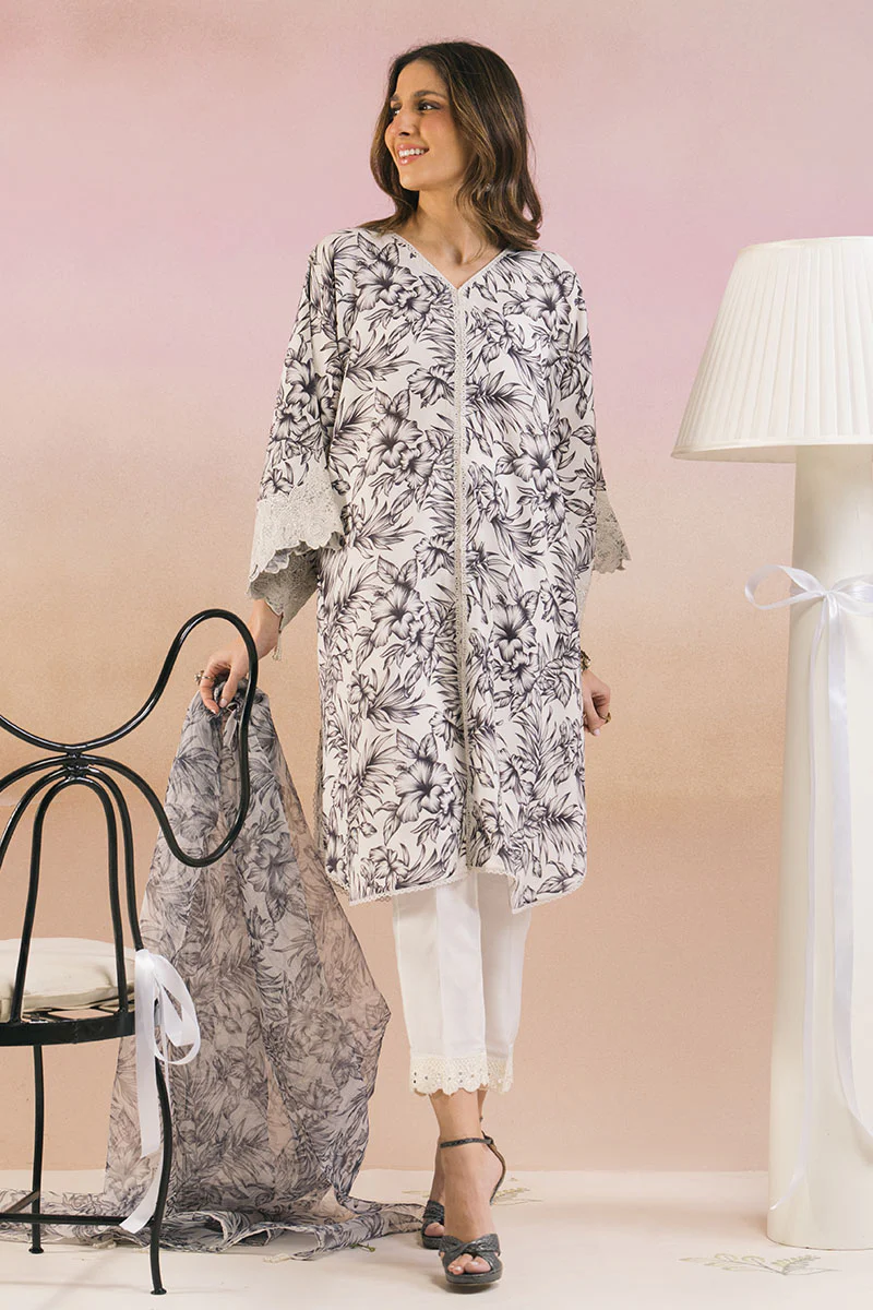 SMOKEY WHITE -2PC (SHIRT & DUPATTA) - Image 3