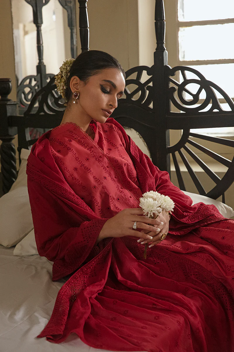 RUBY RED-3PC CHIKANKARI LAWN SUIT - Image 4