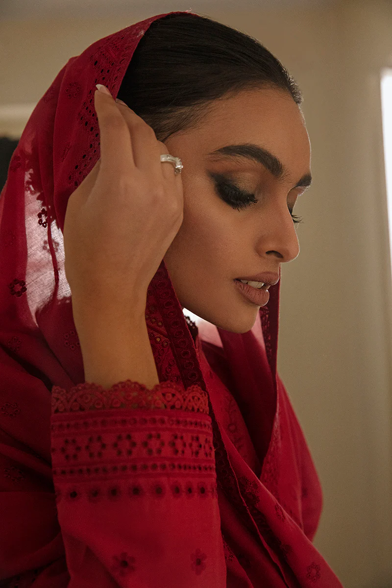 RUBY RED-3PC CHIKANKARI LAWN SUIT - Image 5