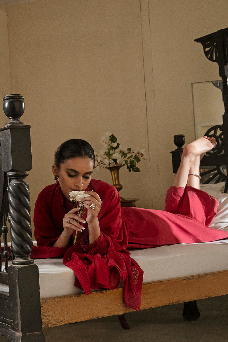 RUBY RED-3PC CHIKANKARI LAWN SUIT - Image 6