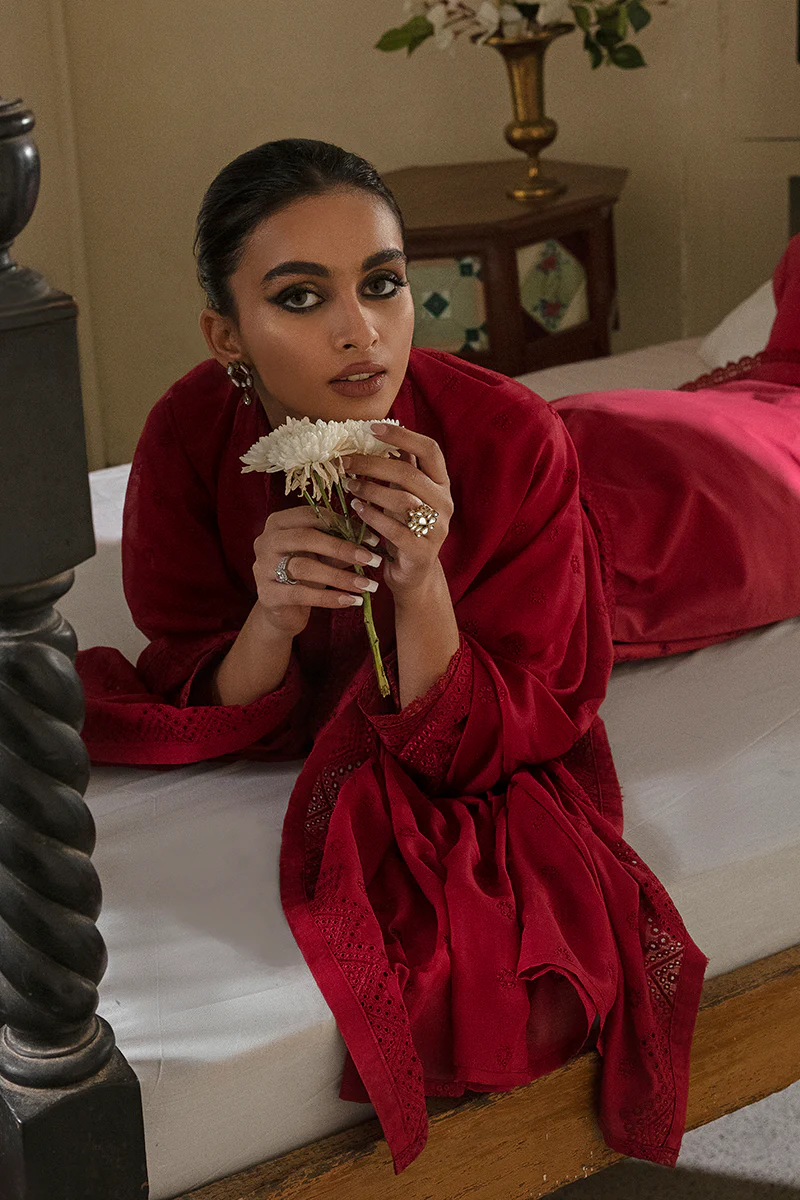 RUBY RED-3PC CHIKANKARI LAWN SUIT - Image 7