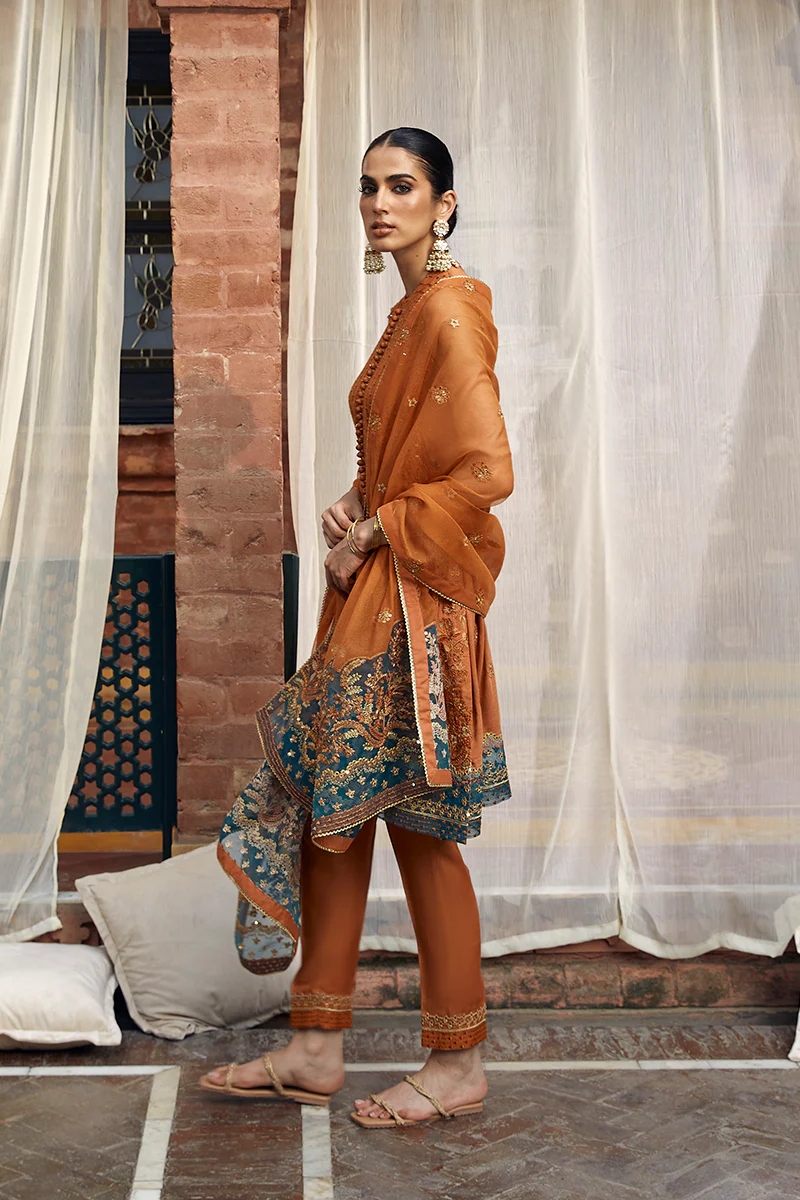 RUSSET FLORID-3PC (SHIRT, TROUSER & DUPATTA) - Image 3